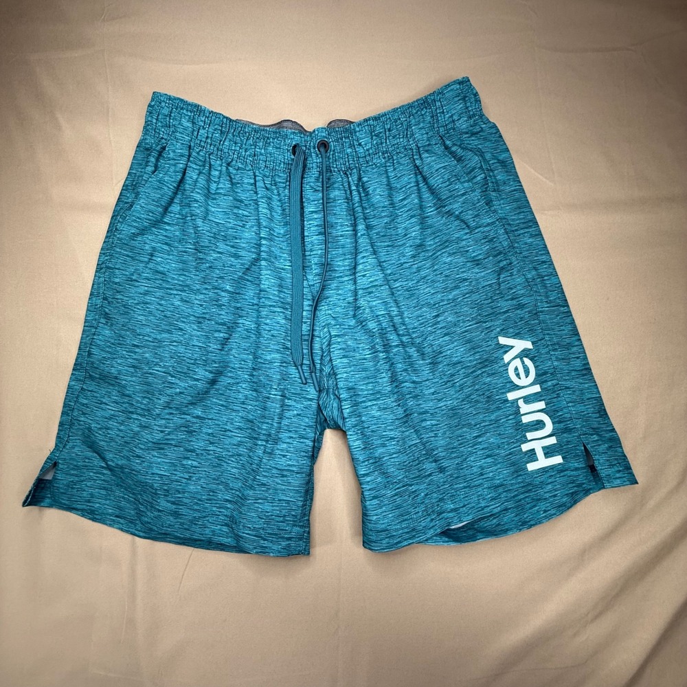 Hurley Mens Teal Space Dye Performance Shorts Large Elastic Waist Drawstring
